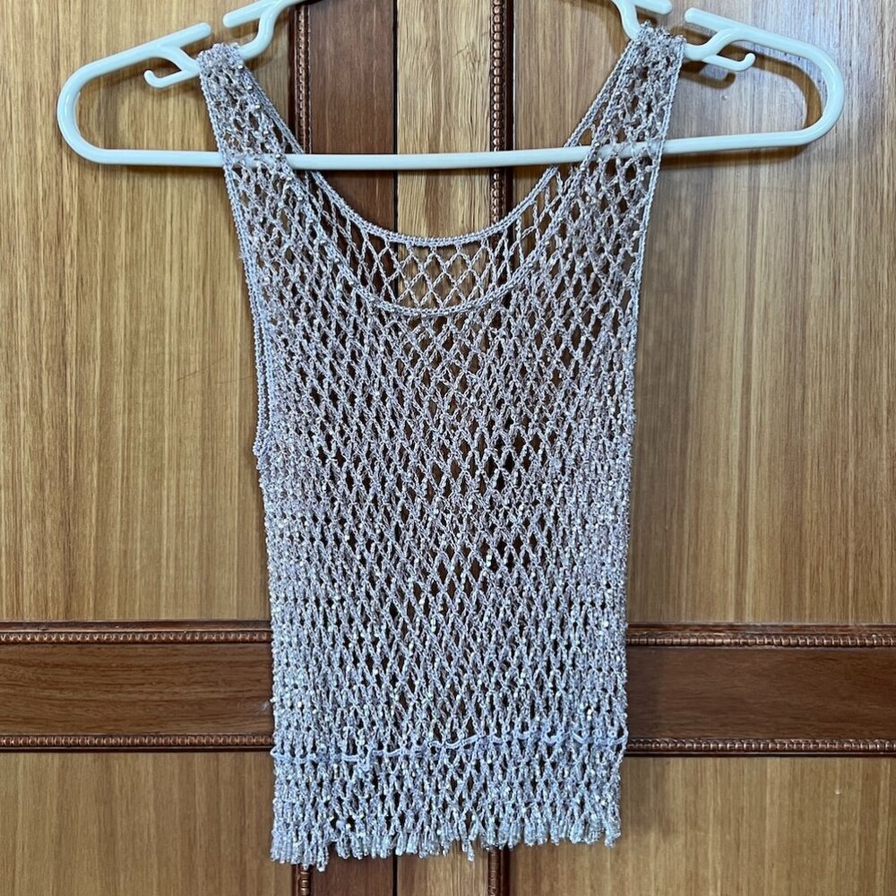 Gray/Pink Stretch Mesh Tank w/ Silver Ball and Pink Clear Foil Beads